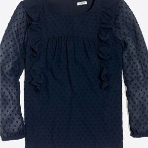 J Crew navy ruffle front blouse